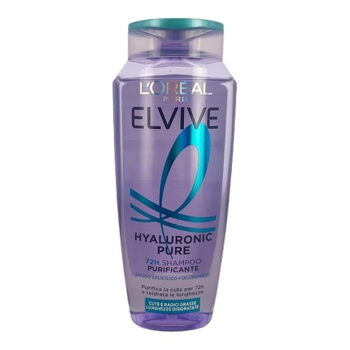 L'OREAL PARIS ELVIVE SHAMPOO PURIFICANTE HYALURONIC PURE CON ACIDO SALICILICO + IALURONICO PER CUTE E RADICI GRASSE LUNGHEZZE DISIDRATATE 250 ML OKX