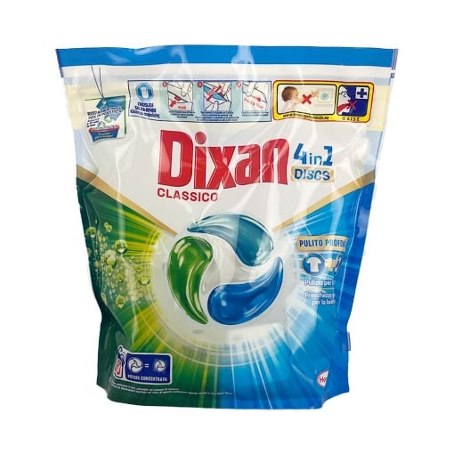 DIXAN 4 IN 1 DISCS CLASSICO PER UN PULITO PROFONDO FRESCHEZZA IGENICA PER LA LAVATRICE POTER CONCENTRATO 50 DOSAGGI 825 G OKX