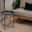 TAVOLINO TONDO IN METALLO PIEGHEVOLE NERO DIAMETRO 38X43H CM CON GAMBE NERE E INCROCIO OKX