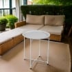 TAVOLINO TONDO IN METALLO PIEGHEVOLE BIANCO DIAMETRO 38X43H CM CON GAMBE BIANCHE E INCROCIO OKX