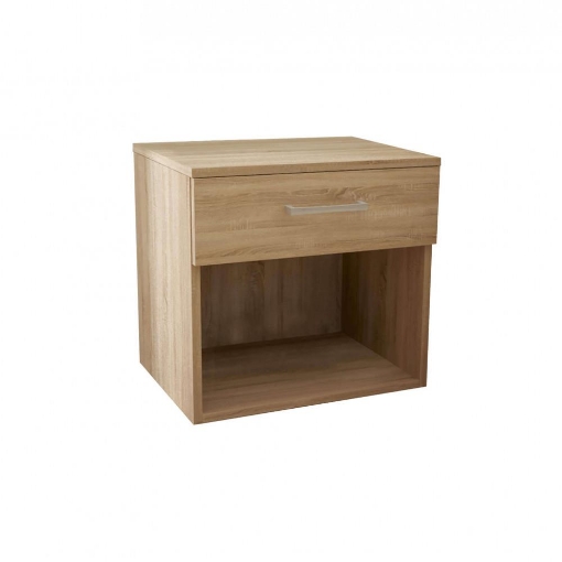 COMODINO IN LEGNO TRUCIOLARE BILAMINATO CON UN CASSETTO COLORE QUERCIA CHIARO CM 44,5 X 35 X 43,5 H OKX