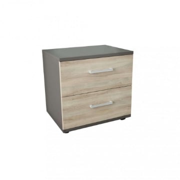COMODINO IN LEGNO TRUCIOLARE BILAMINATO COLORE GRIGIO E LEGNO OLMO CM 44,5 X 35 X 43,5 H OKX