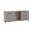 MOBILE PORTA TV IN LEGNO TRUCIOLARE BILAMINATO CON MENSOLE IN VETRO COLORE ROVERE CHIARO E GRIGIO CM 161,5 X 40 X 65 H OKX