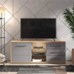 MOBILE PORTA TV IN LEGNO TRUCIOLARE BILAMINATO CON MENSOLE IN VETRO COLORE ROVERE CHIARO E GRIGIO CM 161,5 X 40 X 65 H OKX