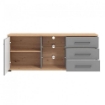 MOBILE PORTA TV IN LEGNO TRUCIOLARE BILAMINATO CON MENSOLE IN VETRO COLORE ROVERE CHIARO E GRIGIO CM 161,5 X 40 X 65 H OKX
