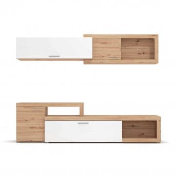 MOBILE PORTA TV IN LEGNO TRUCIOLARE BILAMINATO COLORE ROVERE CHIARO E BIANCO LACCATO CM 248,5 X 41,5 X 201 H OKX