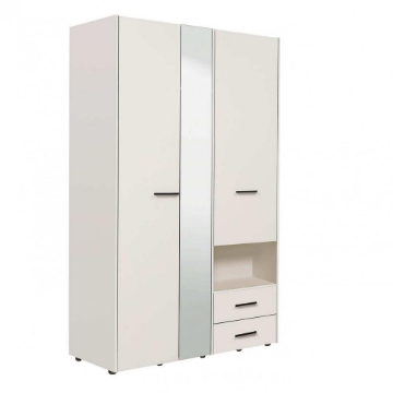 MOBILE ARMADIO COLORE BIANCO OPACO IN LEGNO TRUCIOLARE BILAMINATO CON SPECCHIO E CASSETTIERA CM 127,5 X 55 X 205,5 H OKX
