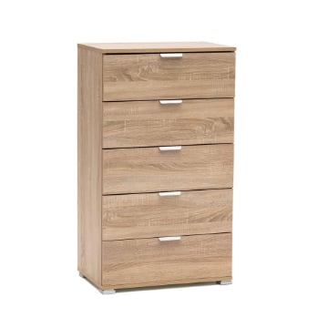 CASSETTIERA IN LEGNO TRUCIOLARE BILAMINATO CON 5 CASSETTI COLORE IN LEGNO CHIARO  60 X 38 X H 103 CM OKX