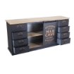 MOBILE CREDENZA IN LEGNO E ACCIAIO CON 8 CASSETTI E ANTA A SCORRIMENTO NERO E MARRONE 164,5X40X74,5 CM OKX