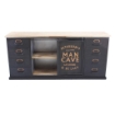 MOBILE CREDENZA IN LEGNO E ACCIAIO CON 8 CASSETTI E ANTA A SCORRIMENTO NERO E MARRONE 164,5X40X74,5 CM OKX