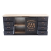 MOBILE CREDENZA IN LEGNO E ACCIAIO CON 8 CASSETTI E ANTA A SCORRIMENTO NERO E MARRONE 164,5X40X74,5 CM OKX