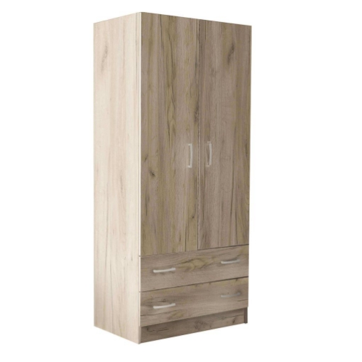ARMADIO CON 2 ANTE E 2 CASSETTI IN LEGNO OLMO COLORE ROVERE GRIGIO 77X50X180 CM OKX