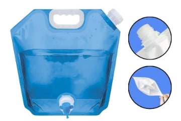 TANICA PIEGHEVOLE DA 5 LITRI PER RACCOLTA DI ACQUA O LIQUIDI CON RUBINETTO COLORI ASSORTITI IDEALE PER IL CAMPEGGIO 