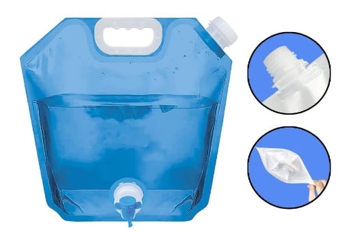 TANICA PIEGHEVOLE DA 5 LITRI PER RACCOLTA DI ACQUA O LIQUIDI CON RUBINETTO COLORI ASSORTITI IDEALE PER IL CAMPEGGIO 