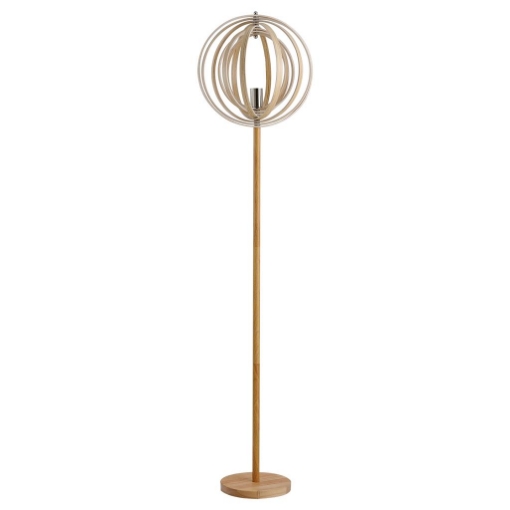 LAMPADA DA TERRA CON PARALUME AD ANELLI REGOLABILI IN LEGNO 38 X 160 CM