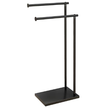 Porta Asciugamani Bagno da Terra Autoportante a 2 Bracci in Metallo, 35.5x20x78cm, Nero