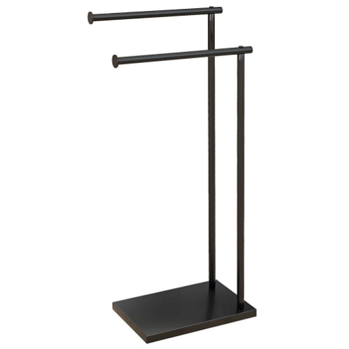 Porta Asciugamani Bagno da Terra Autoportante a 2 Bracci in Metallo, 35.5x20x78cm, Nero