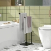 Porta Asciugamani Bagno da Terra Autoportante a 2 Bracci in Metallo, 35.5x20x78cm, Nero
