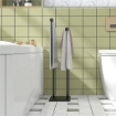 Porta Asciugamani Bagno da Terra Autoportante a 2 Bracci in Metallo, 35.5x20x78cm, Nero