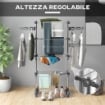 Stendino Verticale con 4 Ripiani Regolabili, in Acciaio e Plastica, 142x55x172 cm, Grigio e Argento