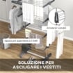 Stendino Verticale con 4 Ripiani Regolabili, in Acciaio e Plastica, 142x55x172 cm, Grigio e Argento