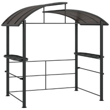GAZEBO PER BARBECUE CON TETTO E 2 RIPIANI PORTAOGGETTI, IN METALLO E PC, 240X150X230CM, GRIGIO SCURO