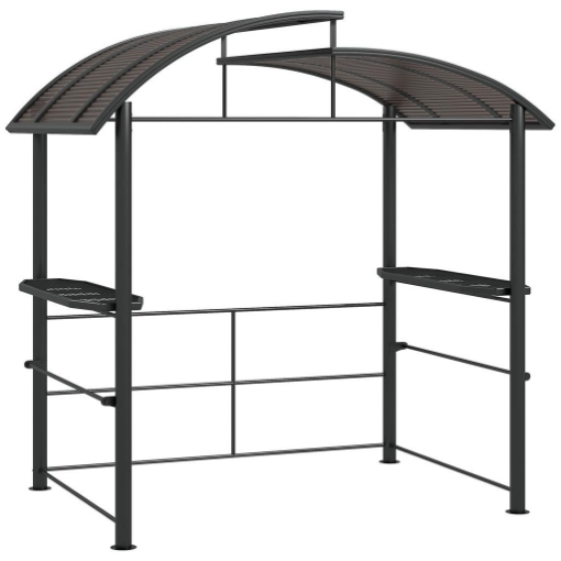 GAZEBO PER BARBECUE CON TETTO E 2 RIPIANI PORTAOGGETTI, IN METALLO E PC, 240X150X230CM, GRIGIO SCURO