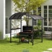 GAZEBO PER BARBECUE CON TETTO E 2 RIPIANI PORTAOGGETTI, IN METALLO E PC, 240X150X230CM, GRIGIO SCURO