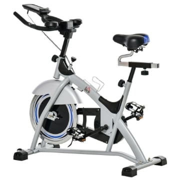 HOMCOM CYCLETTE DA CAMERA CON MONITOR LCD E VOLANO 15KG SELLINO E MANUBRIO REGOLABILI - ARGENTO/NERO