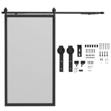 KIT PORTA SCORREVOLE 90KG MAX SALVASPAZIO IN ACCIAIO AL CARBONIO CON ACCESSORI 244X0.5X4 CM, NERO