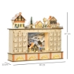 HOMCOM CALENDARIO DELL'AVVENTO IN LEGNO CON 24 CASSETTI DECORAZIONE CON VILLAGGIO DI NATALE E LUCI, 44X10X37CM - LEGNO