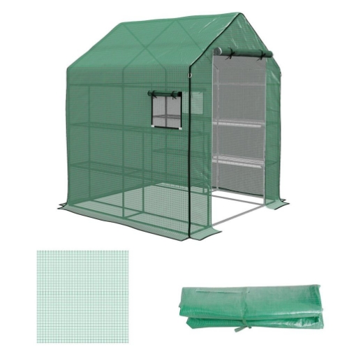 COPERTURA PE PER SERRA DA GIARDINO CON PORTA A CERNIERA E FINESTRE, 140X143X190CM, VERDE