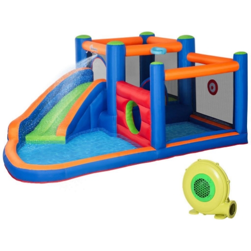 CASTELLO GONFIABILE CON SCIVOLO TRAMPOLINO E PISCINA 380X340X170CM