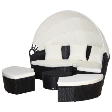 SET COMPONIBILE DIVANO CIRCOLARE DA ESTERNO IN PE RATTAN NERO E BEIGE