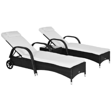 SET 2 SDRAIO LETTINO PRENDISOLE IN RATTAN CON MATERASSINO IMBOTTITO E TAVOLINO NERO