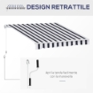 TENDA DA SOLE AVVOLGIBILE A PARETE MANUALE 2.5 X 2 MT RIGHE BLU E BIANCHE