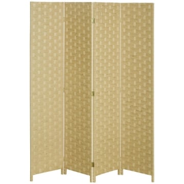 PARAVENTO PIEGHEVOLE  DA INTERNO A 4 ANTE IN LEGNO E BAMBÙ H 170 CM MARRONE