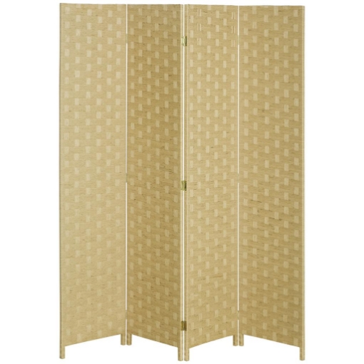 PARAVENTO PIEGHEVOLE  DA INTERNO A 4 ANTE IN LEGNO E BAMBÙ H 170 CM MARRONE