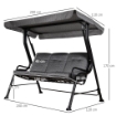 DONDOLO DA GIARDINO PER 3 PERSONE CON TETTUCCIO REGOLABILI 200X120X170CM NERO
