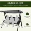 DONDOLO DA GIARDINO PER 3 PERSONE CON TETTUCCIO REGOLABILI 200X120X170CM NERO