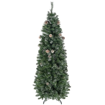 ALBERO DI NATALE ARTIFICIALE DA 180CM CON PIGNE, 618 RAMI E BASE IN METALLO, VERDE