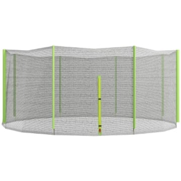 RETE DI PROTEZIONE PER TRAMPOLINI A 8 PALI CON INGRESSO CON CERNIERA, IN PE, Ø366X180 CM, NERO E VERDE