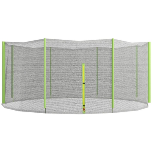 RETE DI PROTEZIONE PER TRAMPOLINI A 8 PALI CON INGRESSO CON CERNIERA, IN PE, Ø366X180 CM, NERO E VERDE