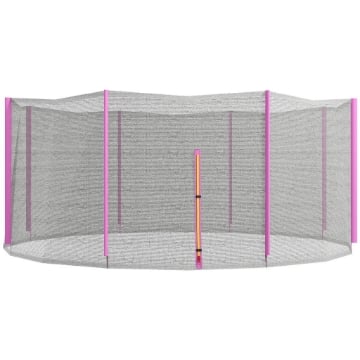 RETE DI PROTEZIONE PER TRAMPOLINI A 8 PALI CON INGRESSO CON CERNIERA, IN PE, Ø366X180 CM, NERO E ROSA
