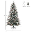 ALBERO DI NATALE INNEVATO 180CM CON BACCHE ROSSE E PIGNE BIANCHE, BASE RIMOVIBILE PIEGHEVOLE, 678 RAMI, VERDE