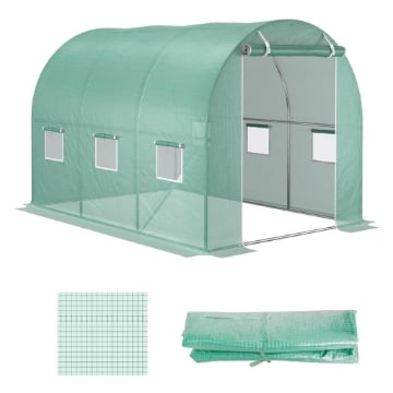 TELO PER SERRA IN PE CON 6 FINESTRE, PORTA AVVOLGIBILE E BORDI INTERRATI, 3X2X2 M, VERDE