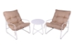 SET DI DUE POLTRONE 65X86X86 DI COLORE BEIGE CON STRUTTURA IN METALLO E COMODO CUSCINO BEIGE + TAVOLINO BIANCO IN METALLO 40X50 CM 