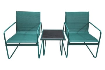 SET DI DUE POLTRONE 56,5X74 2X1 VERDE CON STRUTTURA IN METALLO + TAVOLINO NERO E VERDE 44,5X41 CM DA ESTERNO