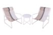 SET DI DUE POLTRONE 65X83X86 CM BEIGE BICOLOR CON STRUTTURA IN METALLO + TAVOLINO BIANCO IN METALLO 40X50 CM DA ESTERNO