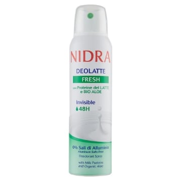 NIDRA DEOLATTE DEODORANTE SPRAY FRESH CON PROTEINE DEL LATTE E BIO ALOE 0% SALI DI ALLUMINIO 150 ML OKX